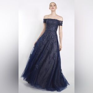 JANIQUE 91122 beaded and embroidered navy gown Sz 12